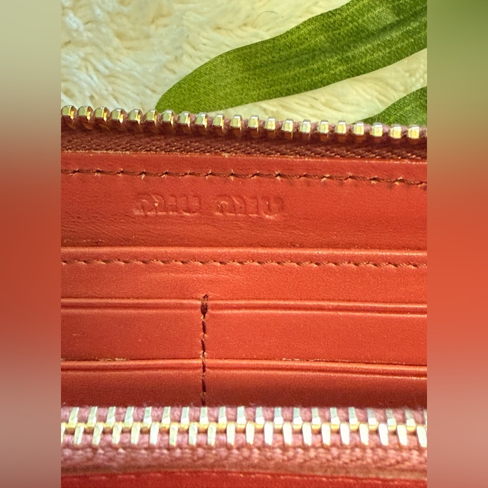 MIU MIU 🍑 Pink Peach Continental Soft Croc Italian Leather Long Zipper Wallet - Picture 9 of 14